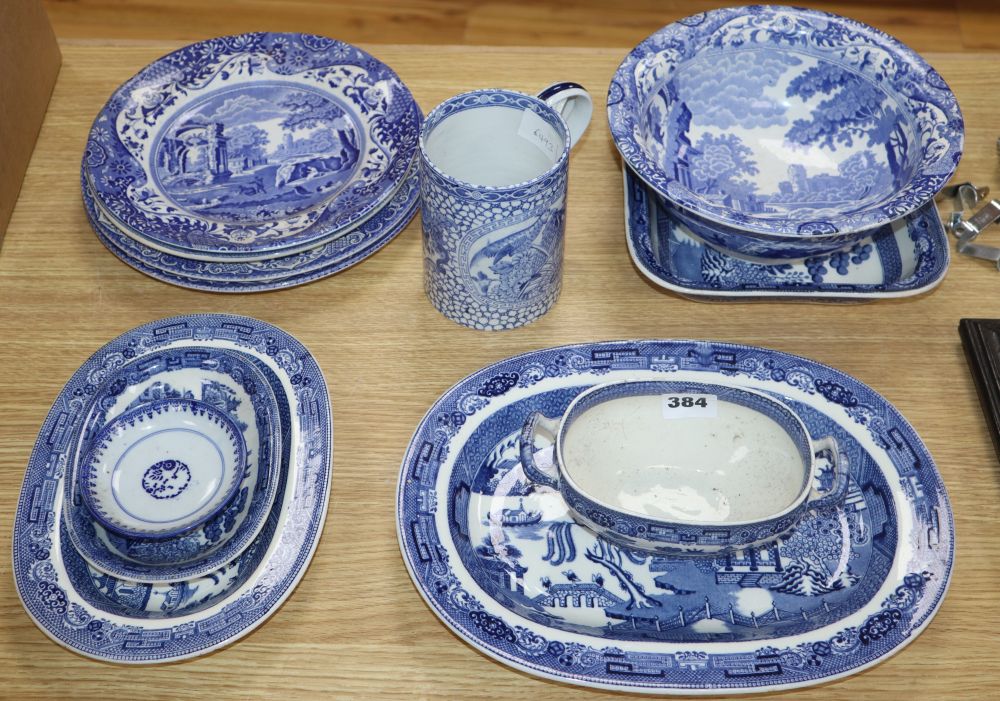 A collection of blue and white pottery
